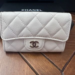 Chanel white flap card holder